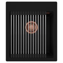 HD Infinity Black 43 egymedencés gránit mosogatótálca szett, acél csepegtetőráccsal, matt fekete színben, szálcsiszolt réz leeresztő szifonnal