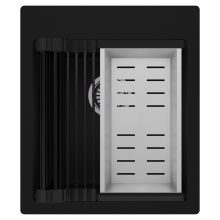 HD Infinity Black 43 egymedencés gránit mosogatótálca szett, matt fekete csepegtetőráccsal és krómozott kosárral, matt fekete színben