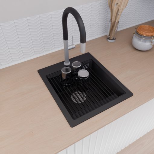 HD Infinity Black 43 egymedencés gránit mosogatótálca szett, matt fekete csepegtetőráccsal, matt fekete színben