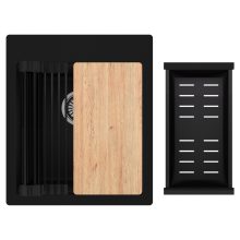 HD Infinity Black 43 egymedencés gránit mosogatótálca szett, vágódeszkával, matt fekete csepegtetőráccsal és kosárral, matt fekete színben