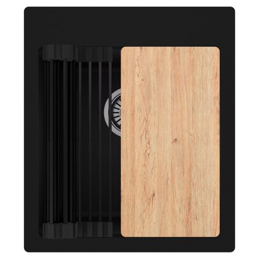 HD Infinity Black 43 egymedencés gránit mosogatótálca szett, vágódeszkával, matt fekete csepegtetőráccsal, matt fekete színben