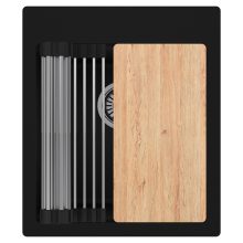 HD Infinity Black 43 egymedencés gránit mosogatótálca szett, vágódeszkával, acél csepegtetőráccsal, matt fekete színben