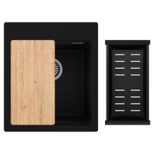 HD Infinity Black 43 egymedencés gránit mosogatótálca szett, vágódeszkával, matt fekete csepegtetőkosárral, matt fekete színben