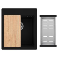 HD Infinity Black 43 egymedencés gránit mosogatótálca szett, vágódeszkával, acél csepegtetőkosárral, matt fekete színben