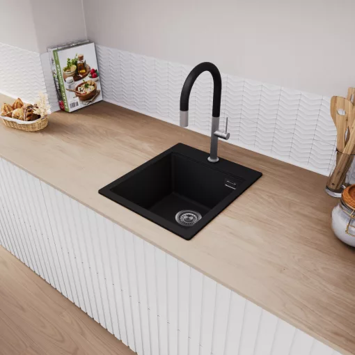 HD Infinity Black 43 egymedencés gránit mosogatótálca, vágódeszkával, matt fekete színben