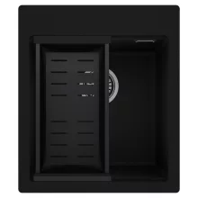 HD Infinity Black 43 egymedencés gránit mosogatótálca szett, matt fekete csepegtetőkosárral, matt fekete színben