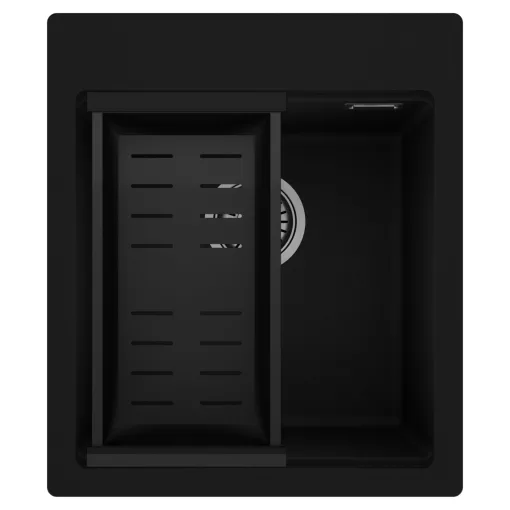 HD Infinity Black 43 egymedencés gránit mosogatótálca szett, matt fekete csepegtetőkosárral, matt fekete színben