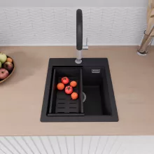 HD Infinity Black 43 egymedencés gránit mosogatótálca szett, matt fekete csepegtetőkosárral, matt fekete színben
