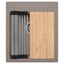 HD Infinity Tortora 43 egymedencés gránit mosogatótálca szett, vágódeszkával, acél csepegtetőráccsal, tortora színben, szálcsiszolt króm leeresztő szifonnal