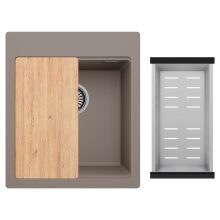 HD Infinity Tortora 43 egymedencés gránit mosogatótálca szett, vágódeszkával, acél csepegtetőkosárral, tortora színben, szálcsiszolt króm leeresztő szifonnal