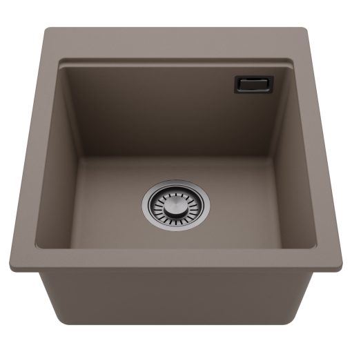 HD Infinity Tortora 43 egymedencés gránit mosogatótálca, tortora színben, szálcsiszolt króm leeresztő szifonnal
