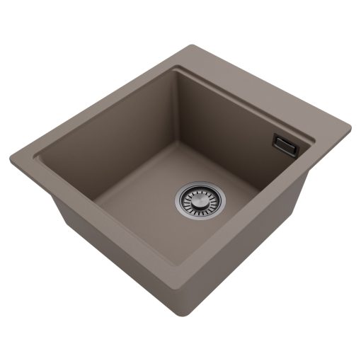 HD Infinity Tortora 43 egymedencés gránit mosogatótálca, tortora színben, szálcsiszolt króm leeresztő szifonnal