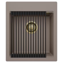 HD Infinity Tortora 43 egymedencés gránit mosogatótálca szett, matt fekete csepegtetőráccsal, tortora színben, szálcsiszolt arany leeresztő szifonnal