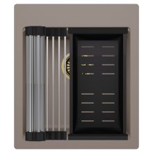 HD Infinity Tortora 43 egymedencés gránit mosogatótálca szett, acél csepegtetőráccsal és matt fekete kosárral, tortora színben, szálcsiszolt arany leeresztő szifonnal