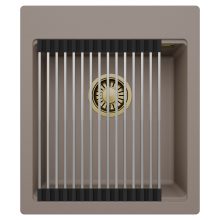 HD Infinity Tortora 43 egymedencés gránit mosogatótálca szett, acél csepegtetőráccsal, tortora színben, szálcsiszolt arany leeresztő szifonnal