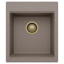 HD Infinity Tortora 43 egymedencés gránit mosogatótálca, tortora színben, szálcsiszolt arany leeresztő szifonnal