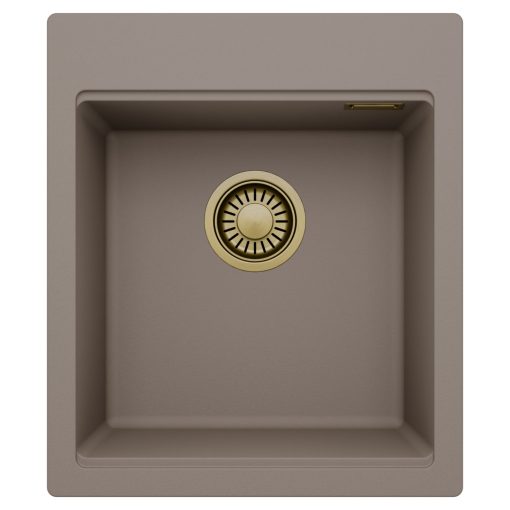 HD Infinity Tortora 43 egymedencés gránit mosogatótálca, tortora színben, szálcsiszolt arany leeresztő szifonnal
