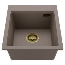 HD Infinity Tortora 43 egymedencés gránit mosogatótálca, tortora színben, szálcsiszolt arany leeresztő szifonnal