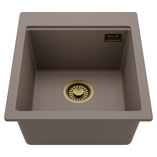 HD Infinity Tortora 43 egymedencés gránit mosogatótálca, tortora színben, szálcsiszolt arany leeresztő szifonnal