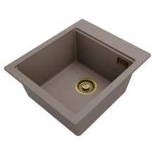 HD Infinity Tortora 43 egymedencés gránit mosogatótálca, tortora színben, szálcsiszolt arany leeresztő szifonnal