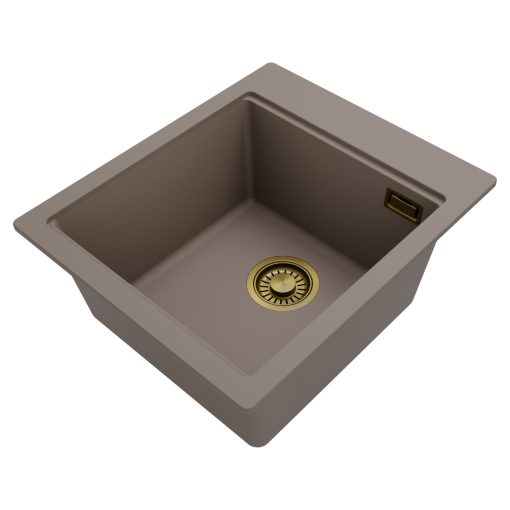 HD Infinity Tortora 43 egymedencés gránit mosogatótálca, tortora színben, szálcsiszolt arany leeresztő szifonnal