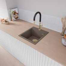 HD Infinity Tortora 43 egymedencés gránit mosogatótálca, tortora színben, szálcsiszolt arany leeresztő szifonnal