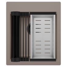 HD Infinity Tortora 43 egymedencés gránit mosogatótálca szett, matt fekete csepegtetőráccsal és krómozott kosárral, tortora színben, matt fekete leeresztő szifonnal