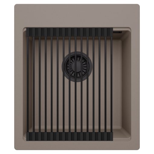 HD Infinity Tortora 43 egymedencés gránit mosogatótálca szett, matt fekete csepegtetőráccsal, tortora színben, matt fekete leeresztő szifonnal