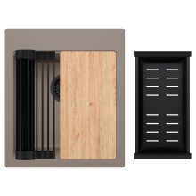 HD Infinity Tortora 43 egymedencés gránit mosogatótálca szett, vágódeszkával, matt fekete csepegtetőráccsal és kosárral, tortora színben, matt fekete leeresztő szifonnal