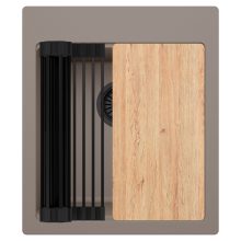 HD Infinity Tortora 43 egymedencés gránit mosogatótálca szett, vágódeszkával, matt fekete csepegtetőráccsal, tortora színben, matt fekete leeresztő szifonnal