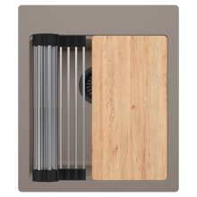 HD Infinity Tortora 43 egymedencés gránit mosogatótálca szett, vágódeszkával, acél csepegtetőráccsal, tortora színben, matt fekete leeresztő szifonnal