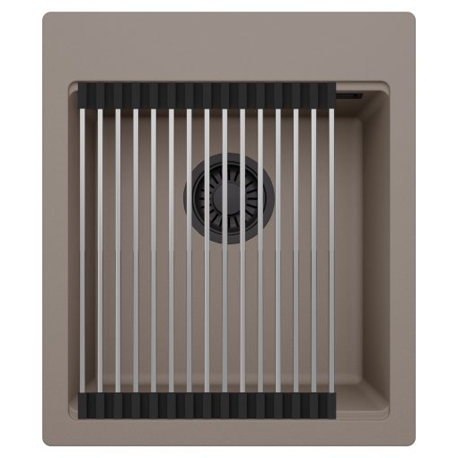 HD Infinity Tortora 43 egymedencés gránit mosogatótálca szett, acél csepegtetőráccsal, tortora színben, matt fekete leeresztő szifonnal