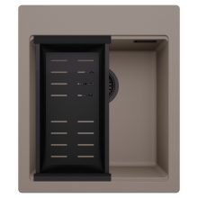 HD Infinity Tortora 43 egymedencés gránit mosogatótálca szett, matt fekete csepegtetőkosárral, tortora színben, matt fekete leeresztő szifonnal