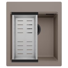 HD Infinity Tortora 43 egymedencés gránit mosogatótálca szett, acél csepegtetőkosárral, tortora színben, matt fekete leeresztő szifonnal