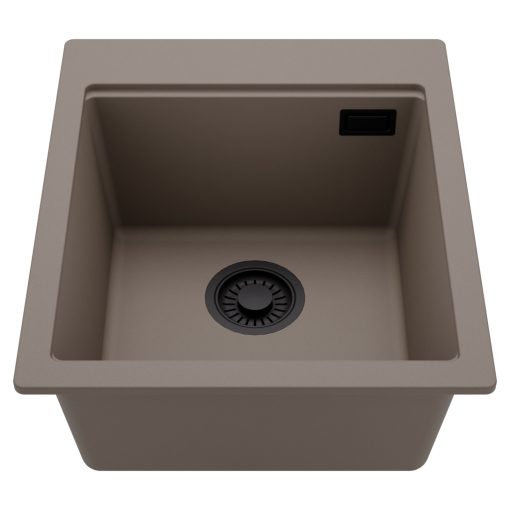 HD Infinity Tortora 43 egymedencés gránit mosogatótálca, tortora színben, matt fekete leeresztő szifonnal