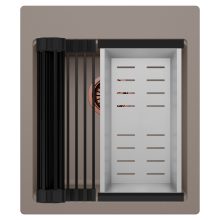 HD Infinity Tortora 43 egymedencés gránit mosogatótálca szett, matt fekete csepegtetőráccsal és krómozott kosárral, tortora színben, szálcsiszolt réz leeresztő szifonnal