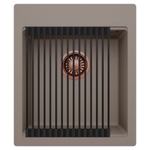 HD Infinity Tortora 43 egymedencés gránit mosogatótálca szett, matt fekete csepegtetőráccsal, tortora színben, szálcsiszolt réz leeresztő szifonnal