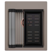 HD Infinity Tortora 43 egymedencés gránit mosogatótálca szett, acél csepegtetőráccsal és matt fekete kosárral, tortora színben, szálcsiszolt réz leeresztő szifonnal