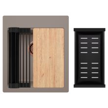 HD Infinity Tortora 43 egymedencés gránit mosogatótálca szett, vágódeszkával, matt fekete csepegtetőráccsal és kosárral, tortora színben, szálcsiszolt réz leeresztő szifonnal