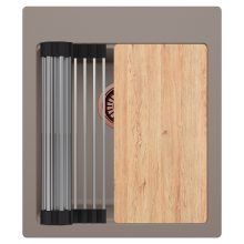 HD Infinity Tortora 43 egymedencés gránit mosogatótálca szett, vágódeszkával, acél csepegtetőráccsal, tortora színben, szálcsiszolt réz leeresztő szifonnal