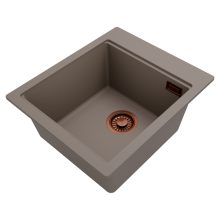 HD Infinity Tortora 43 egymedencés gránit mosogatótálca, vágódeszkával, tortora színben, szálcsiszolt réz leeresztő szifonnal