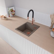 HD Infinity Tortora 43 egymedencés gránit mosogatótálca, vágódeszkával, tortora színben, szálcsiszolt réz leeresztő szifonnal