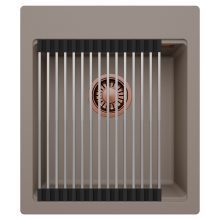 HD Infinity Tortora 43 egymedencés gránit mosogatótálca szett, acél csepegtetőráccsal, tortora színben, szálcsiszolt réz leeresztő szifonnal