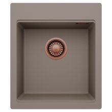 HD Infinity Tortora 43 egymedencés gránit mosogatótálca, tortora színben, szálcsiszolt réz leeresztő szifonnal