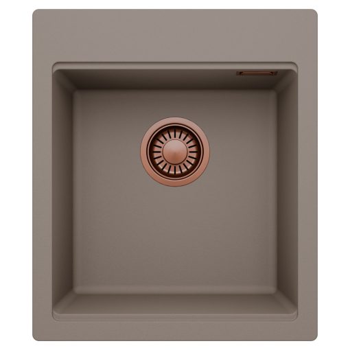 HD Infinity Tortora 43 egymedencés gránit mosogatótálca, tortora színben, szálcsiszolt réz leeresztő szifonnal