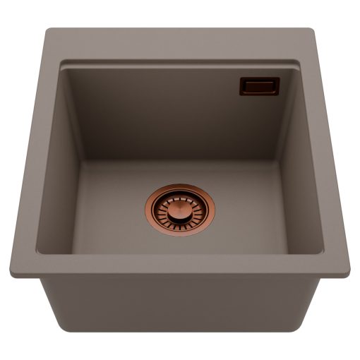 HD Infinity Tortora 43 egymedencés gránit mosogatótálca, tortora színben, szálcsiszolt réz leeresztő szifonnal