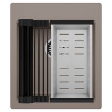 HD Infinity Tortora 43 egymedencés gránit mosogatótálca szett, matt fekete csepegtetőráccsal és krómozott kosárral, tortora színben