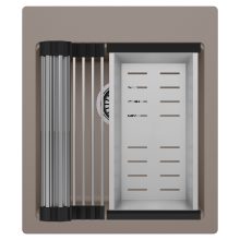 HD Infinity Tortora 43 egymedencés gránit mosogatótálca szett, acél csepegtetőráccsal és kosárral, tortora színben