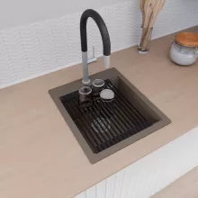 HD Infinity Tortora 43 egymedencés gránit mosogatótálca szett, vágódeszkával, matt fekete csepegtetőráccsal és kosárral, tortora színben