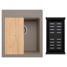 HD Infinity Tortora 43 egymedencés gránit mosogatótálca szett, vágódeszkával, matt fekete csepegtetőkosárral, tortora színben